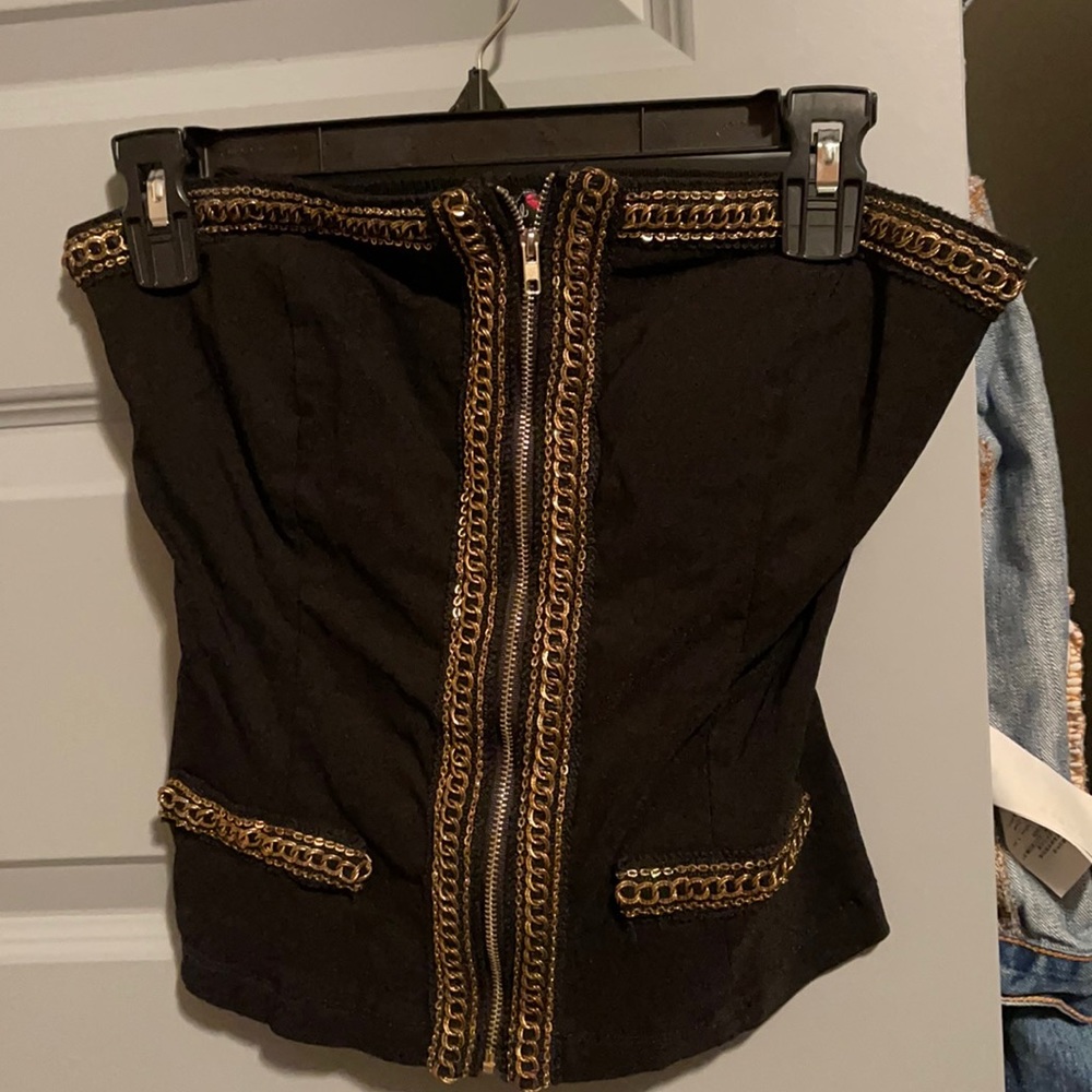 Black tube top with gold trim